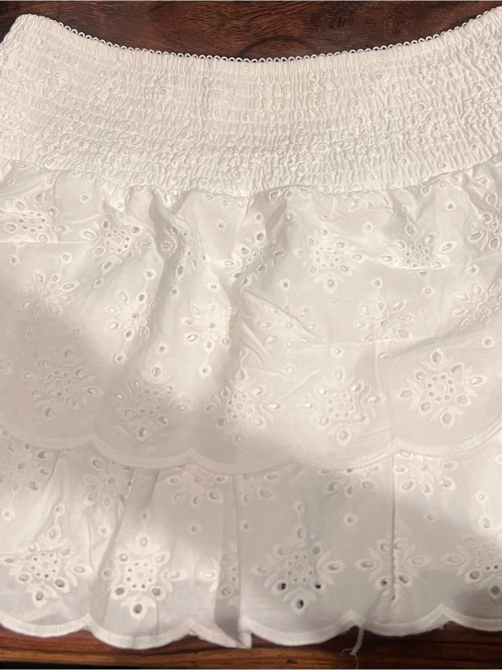 White Eyelet Tiered Mini Skirt with Scalloped Hem